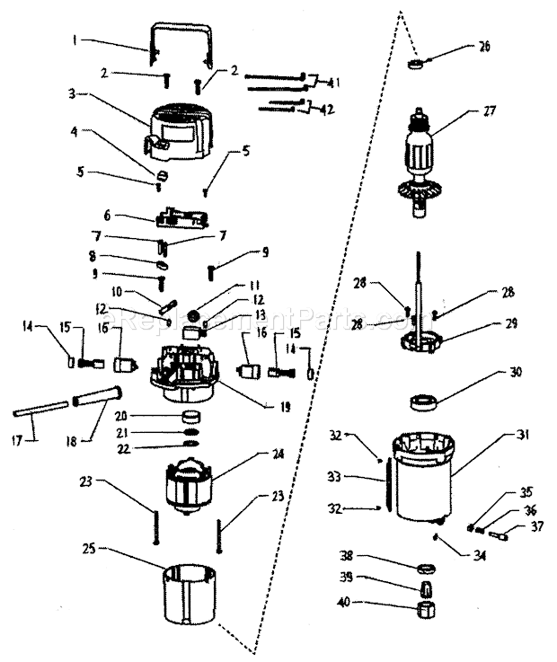 Motor Assy Diagram and Parts List for 32017542  Craftsman Router