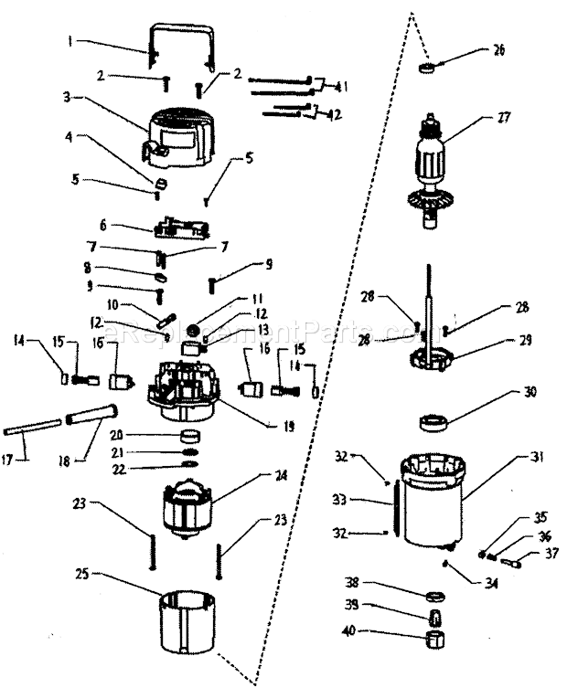Motor Assy Diagram and Parts List for 32017543  Craftsman Router