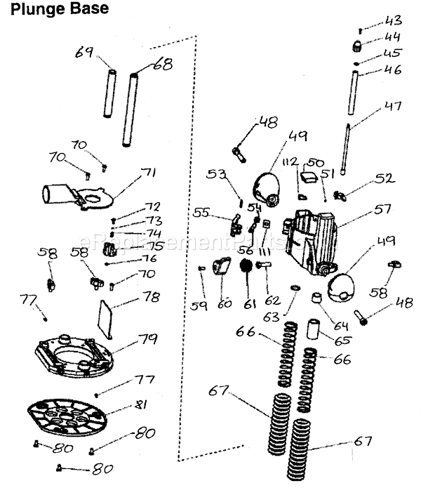 Plunge Base Diagram and Parts List for 32017543  Craftsman Router