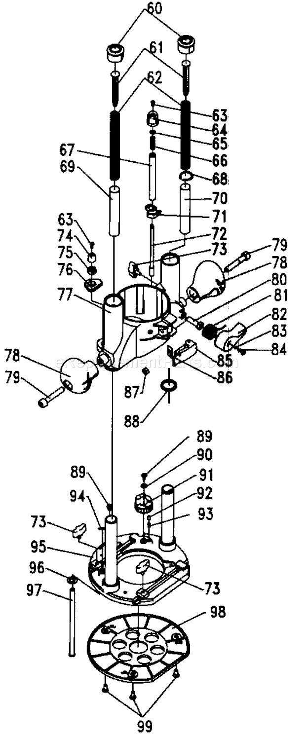 Plunge Base Diagram and Parts List for 32028084  Craftsman Router