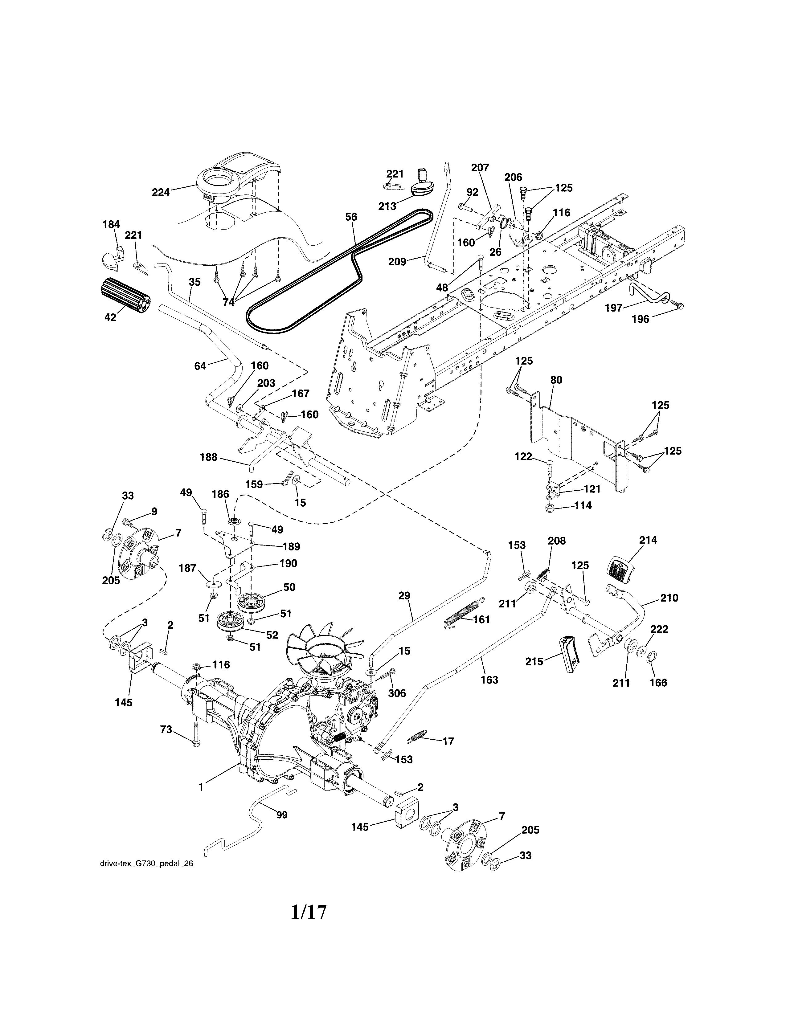 Ground Drive Diagram and Parts List for 917986441  Craftsman Lawn Tractor