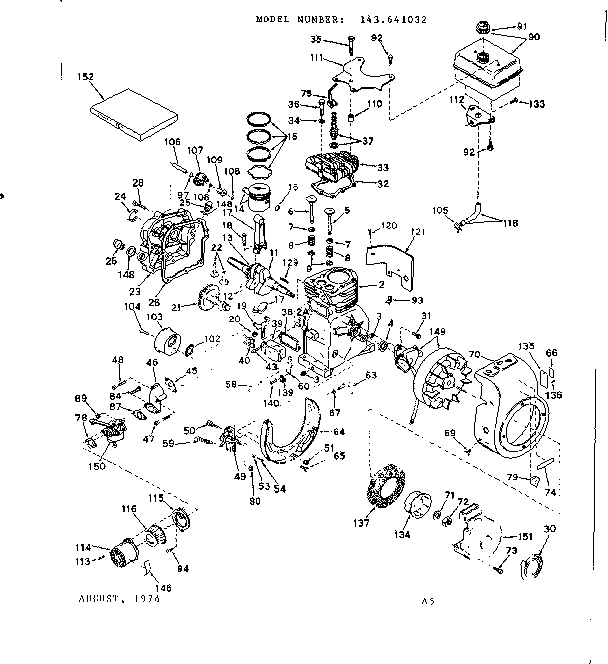 Replacement Parts Diagram and Parts List for 143641032  Craftsman Engine