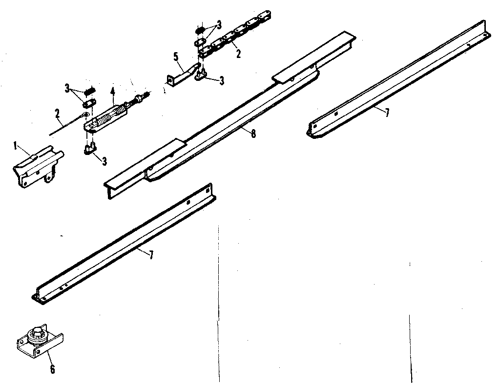 Rail Assembly Diagram and Parts List for 13953200  Craftsman Garage Door Opener