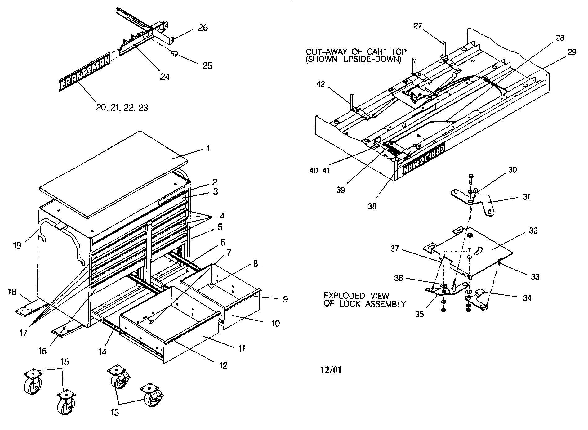 Tool Cart Diagram and Parts List for 706654761  Craftsman Tool Stand & Cart