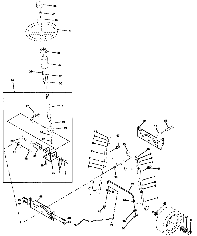 Steering Assembly Diagram and Parts List for 917258111  Craftsman Lawn Tractor