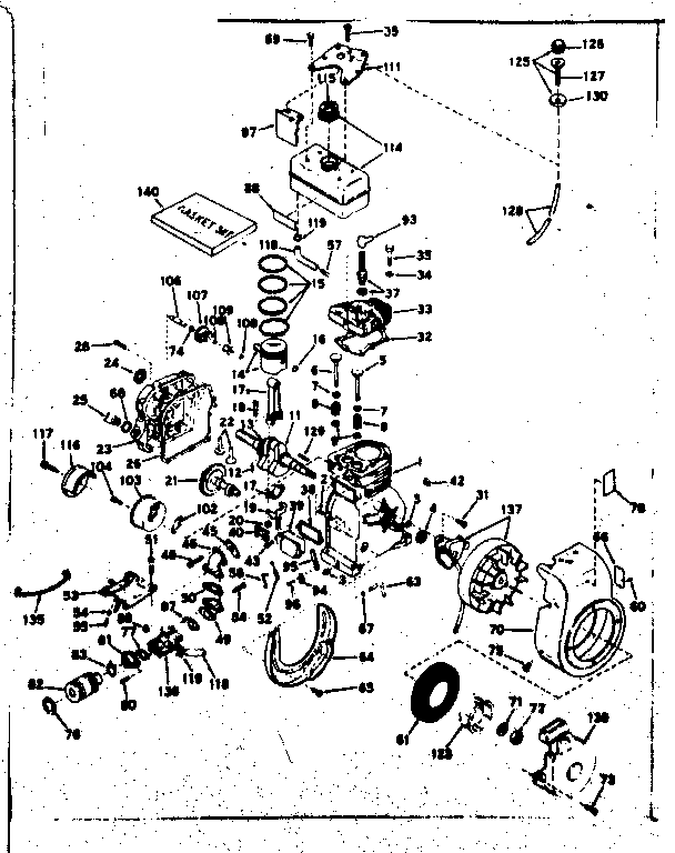 Basic Engine Diagram and Parts List for 143601022  Craftsman Engine