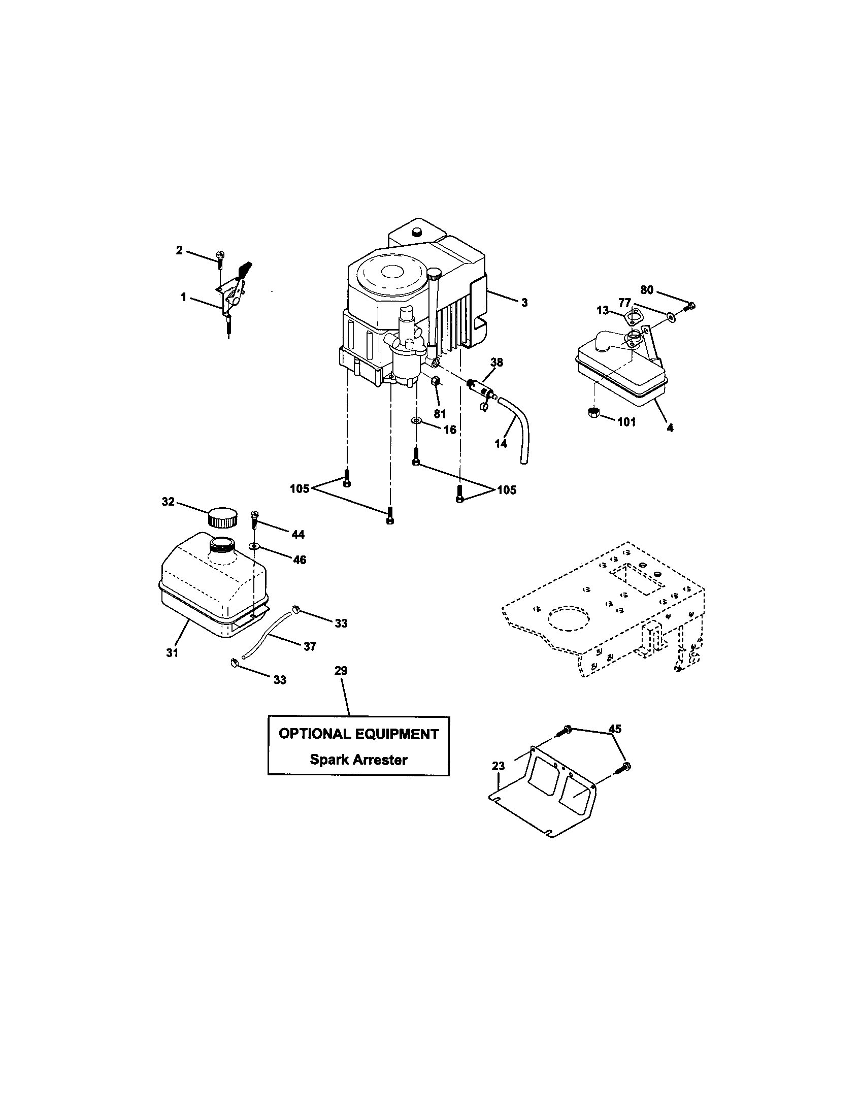 Engine Diagram and Parts List for 917272066  Craftsman Lawn Tractor