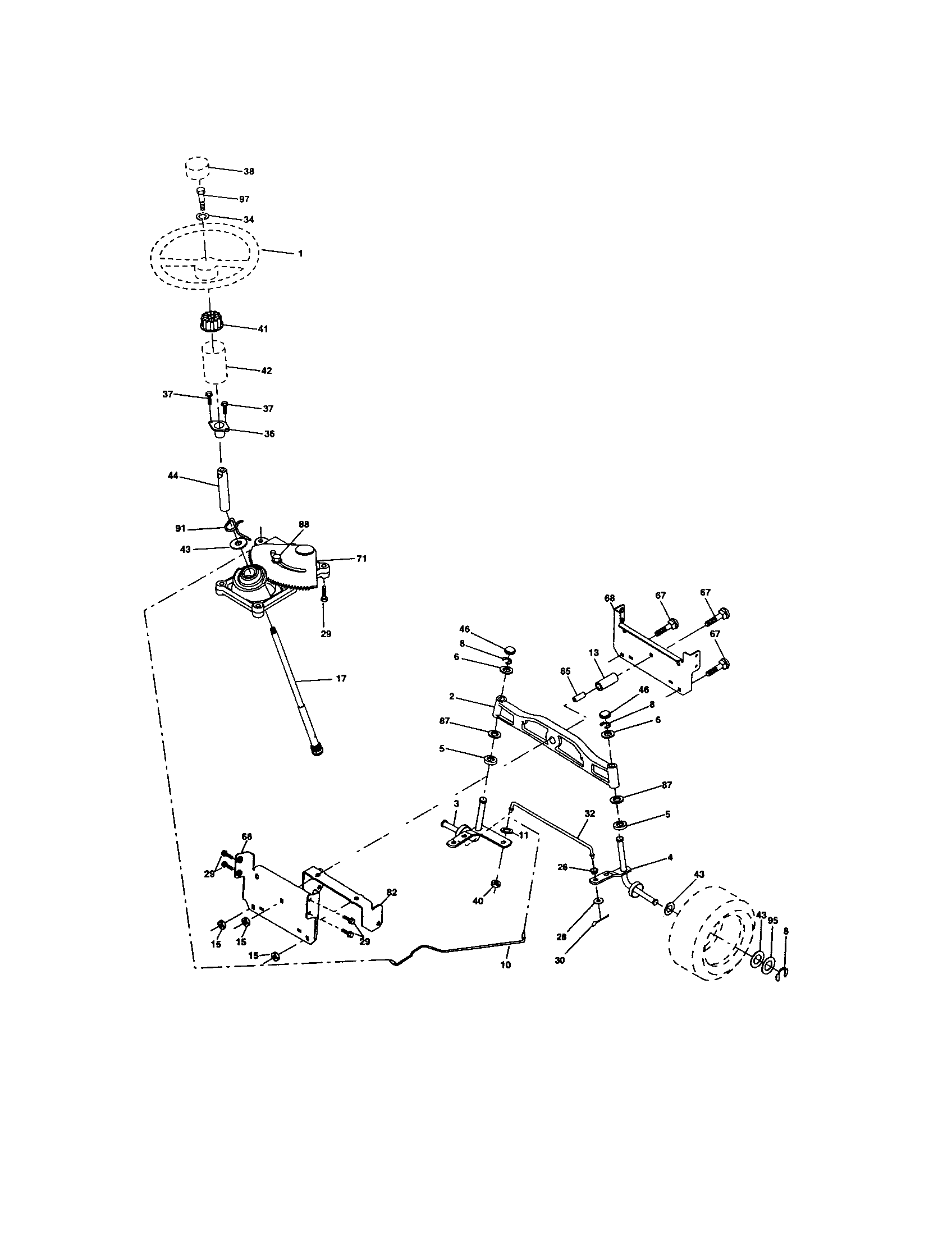 Steering Diagram and Parts List for 917274810  Craftsman Lawn Tractor