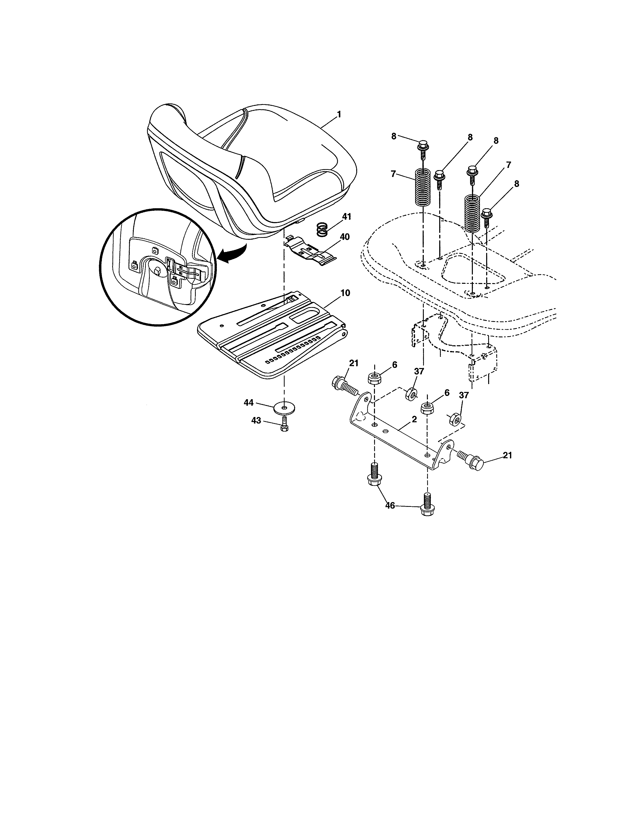 Seat Assembly Diagram and Parts List for 917988240  Craftsman Lawn Tractor