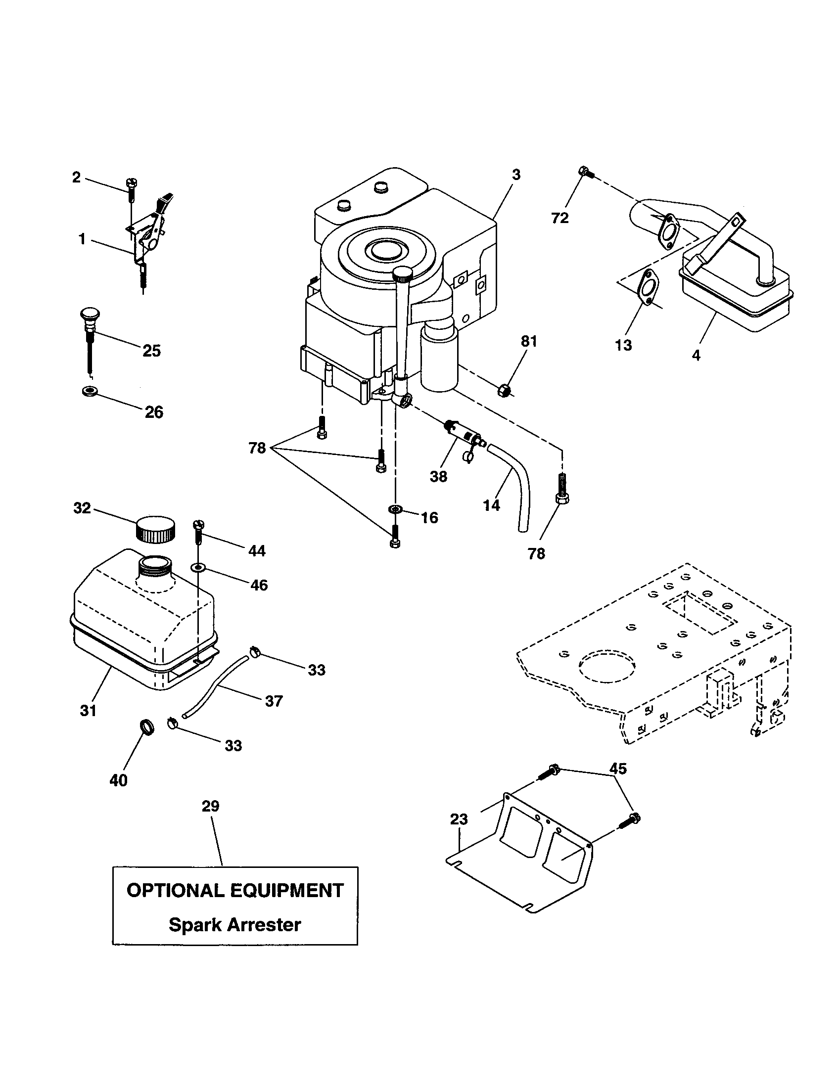 Engine Diagram and Parts List for 917277150  Craftsman Lawn Tractor