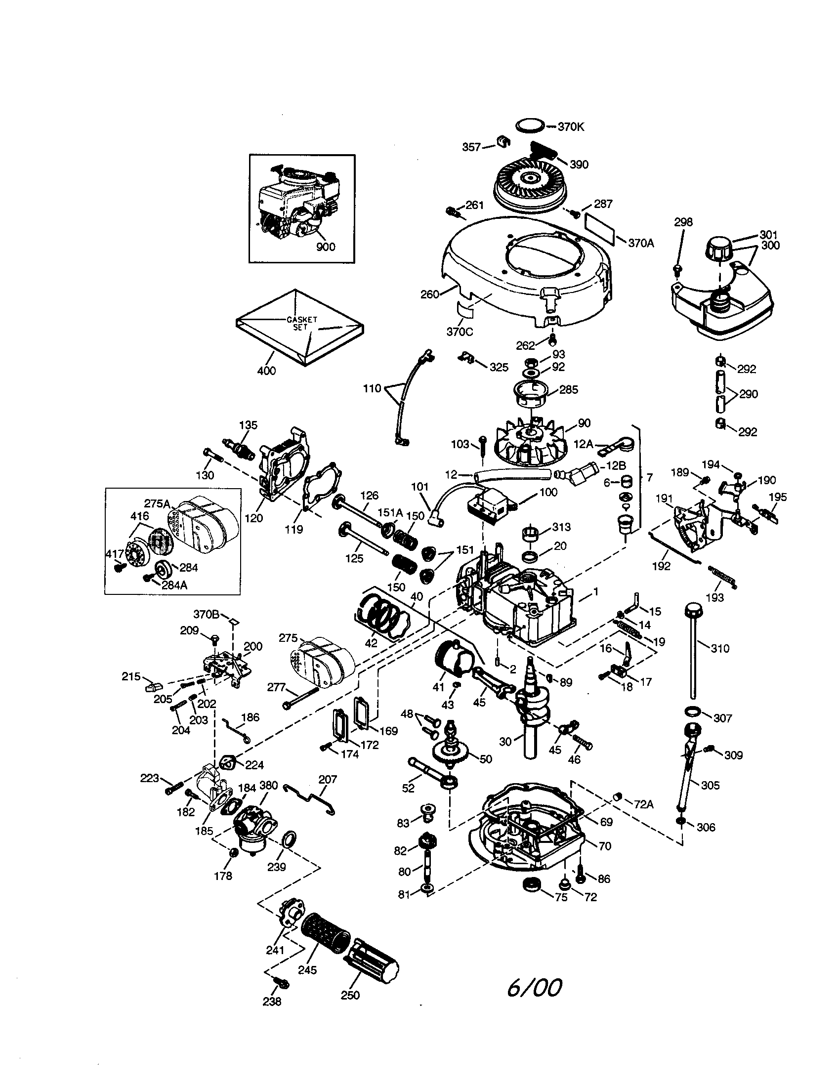 Engine Diagram and Parts List for 143994006  Craftsman Engine
