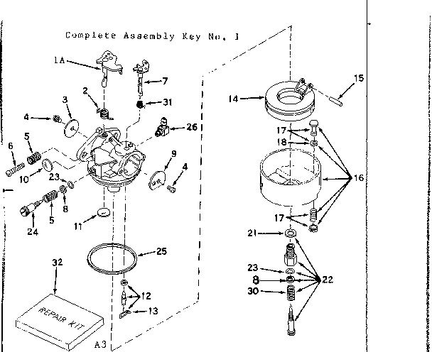 Carburetor Diagram and Parts List for 143216182  Craftsman Engine