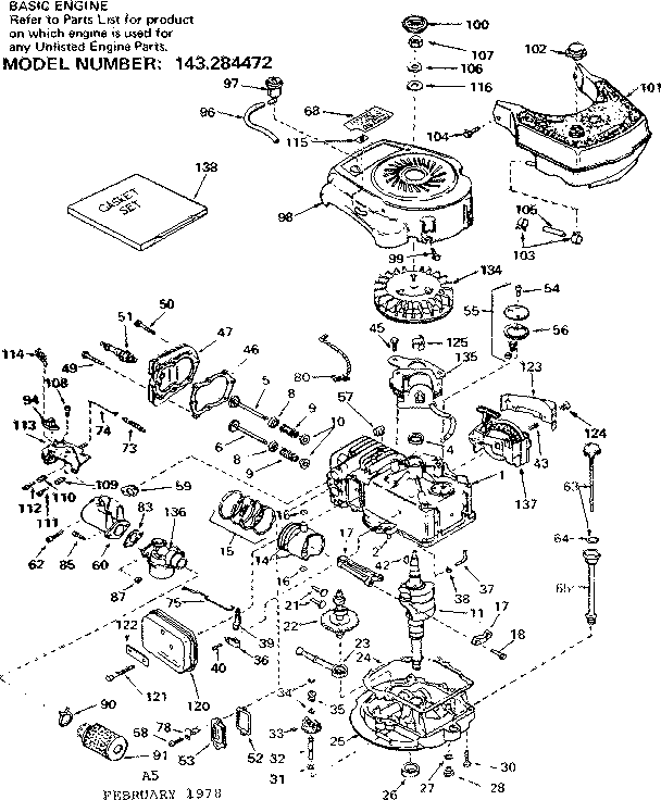 Replacement Parts Diagram and Parts List for 143284472  Craftsman Engine