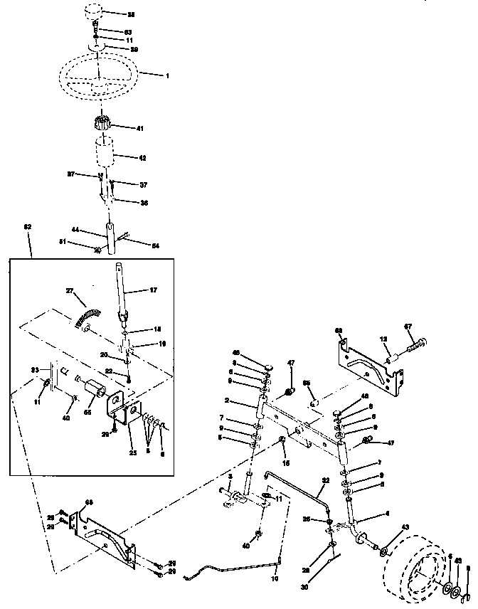 Steering Assembly Diagram and Parts List for 917270621  Craftsman Lawn Tractor