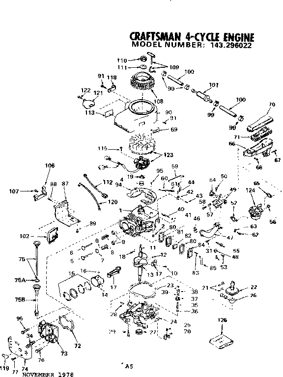 Replacement Parts Diagram and Parts List for 143296022  Craftsman Engine