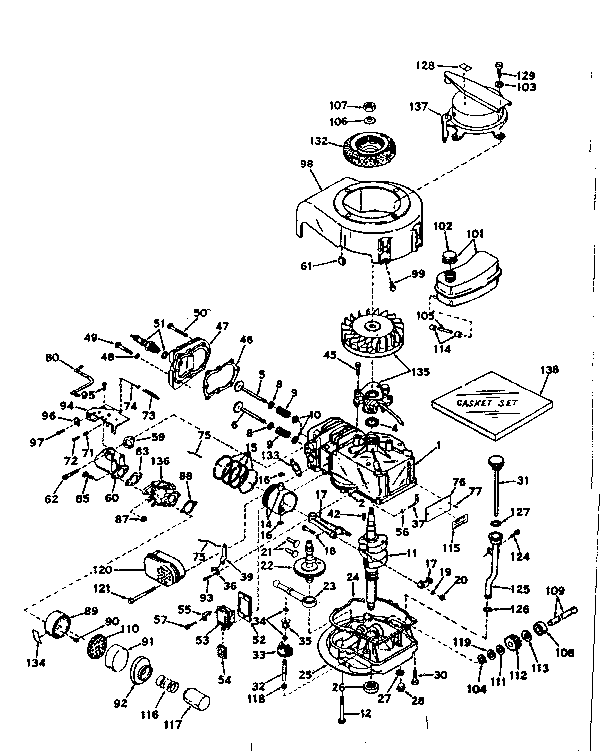 Basic Engine Diagram and Parts List for 143171142  Craftsman Engine