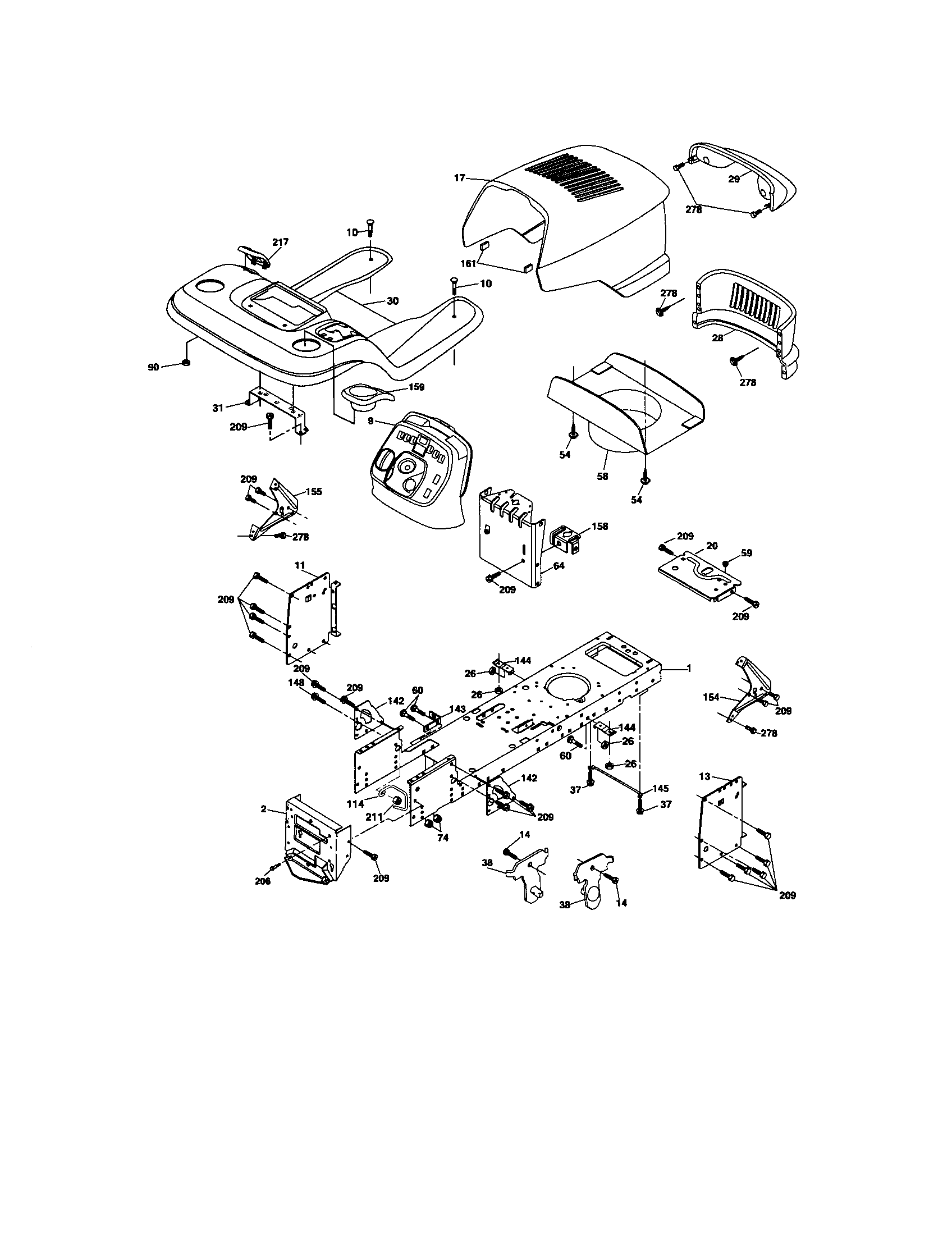 Chassis And Enclosures Diagram and Parts List for 917275670  Craftsman Lawn Tractor