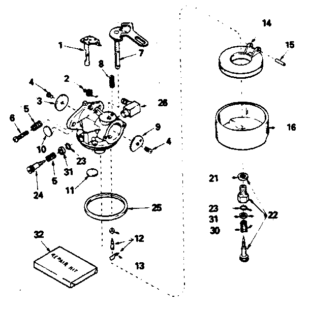 Carburetor No. 632113 Diagram and Parts List for 143784202  Craftsman Engine