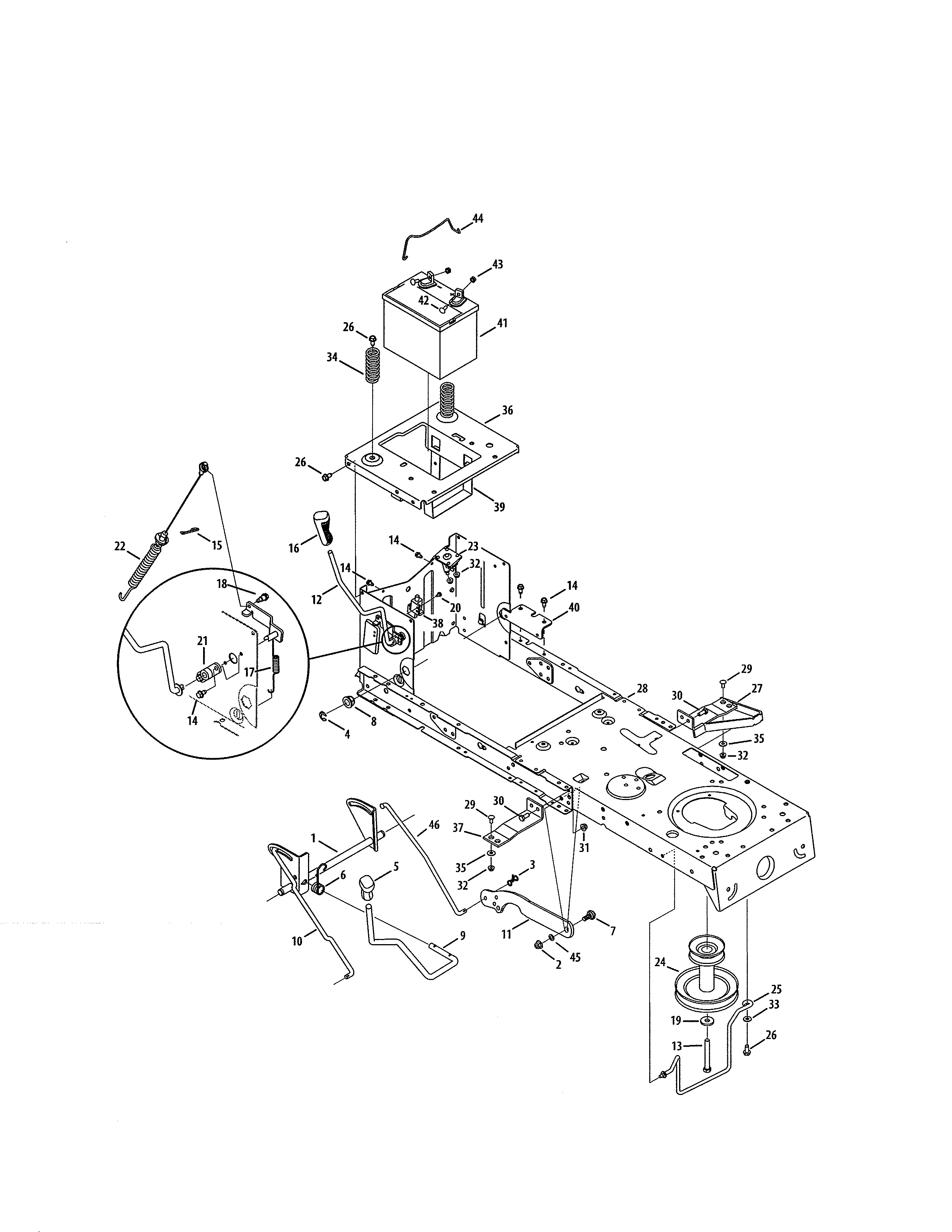 Frame/battery Diagram and Parts List for 247203726  Craftsman Lawn Tractor