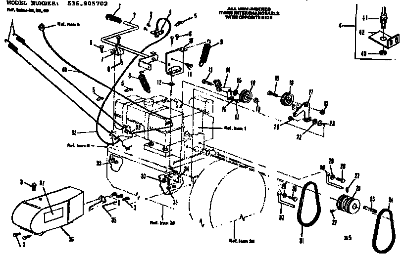 Throwout Handel Diagram and Parts List for 536905702  Craftsman Snow Blower