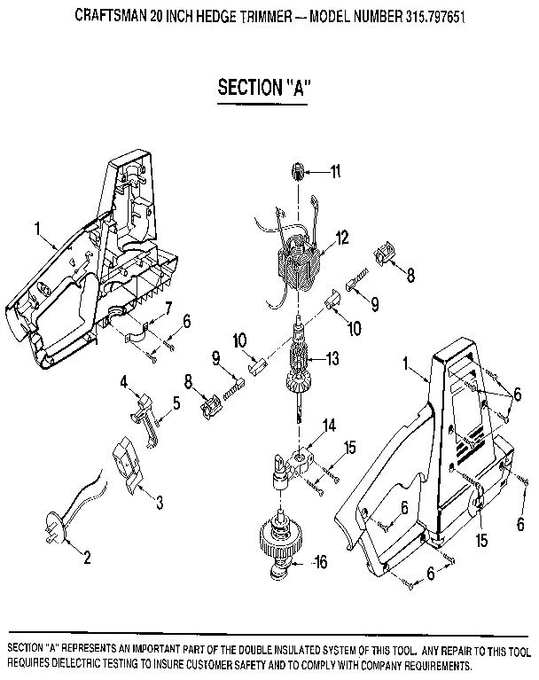 Motor Diagram and Parts List for 315797651  Craftsman Trimmer