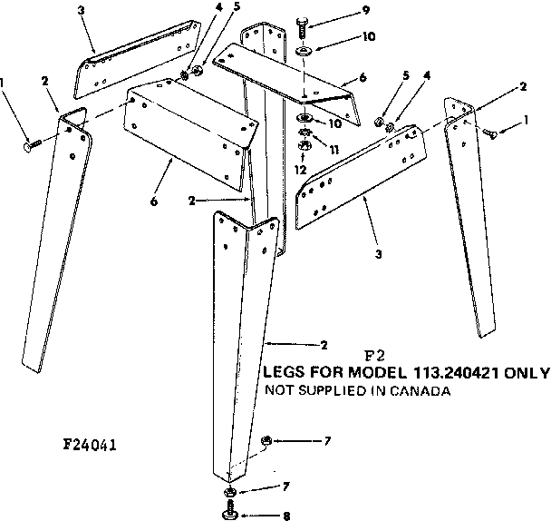 Legs For Model 113.240421 Only Diagram and Parts List for 11324041  Craftsman Power Motor