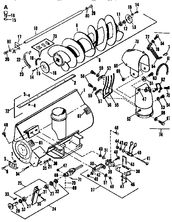 Auger  Assembly Diagram and Parts List for 842240743  Craftsman Snow Blower