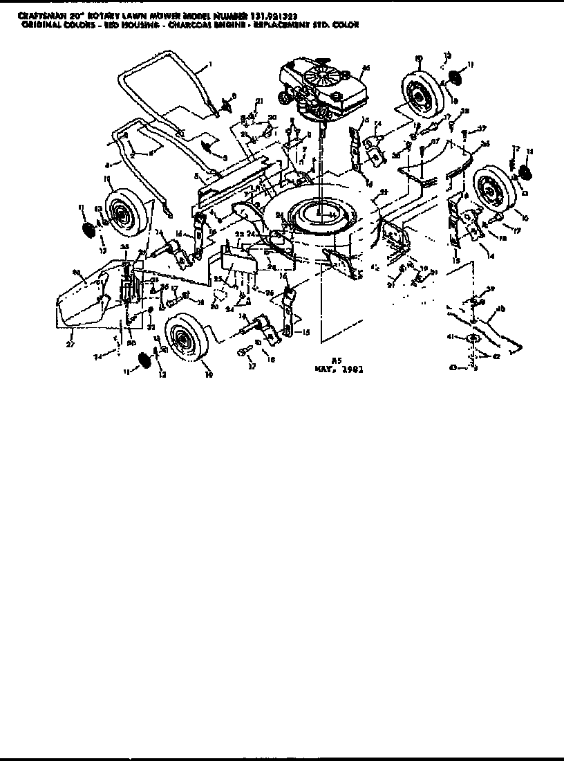 Replacement Parts Diagram and Parts List for 131921323  Craftsman Lawn Mower