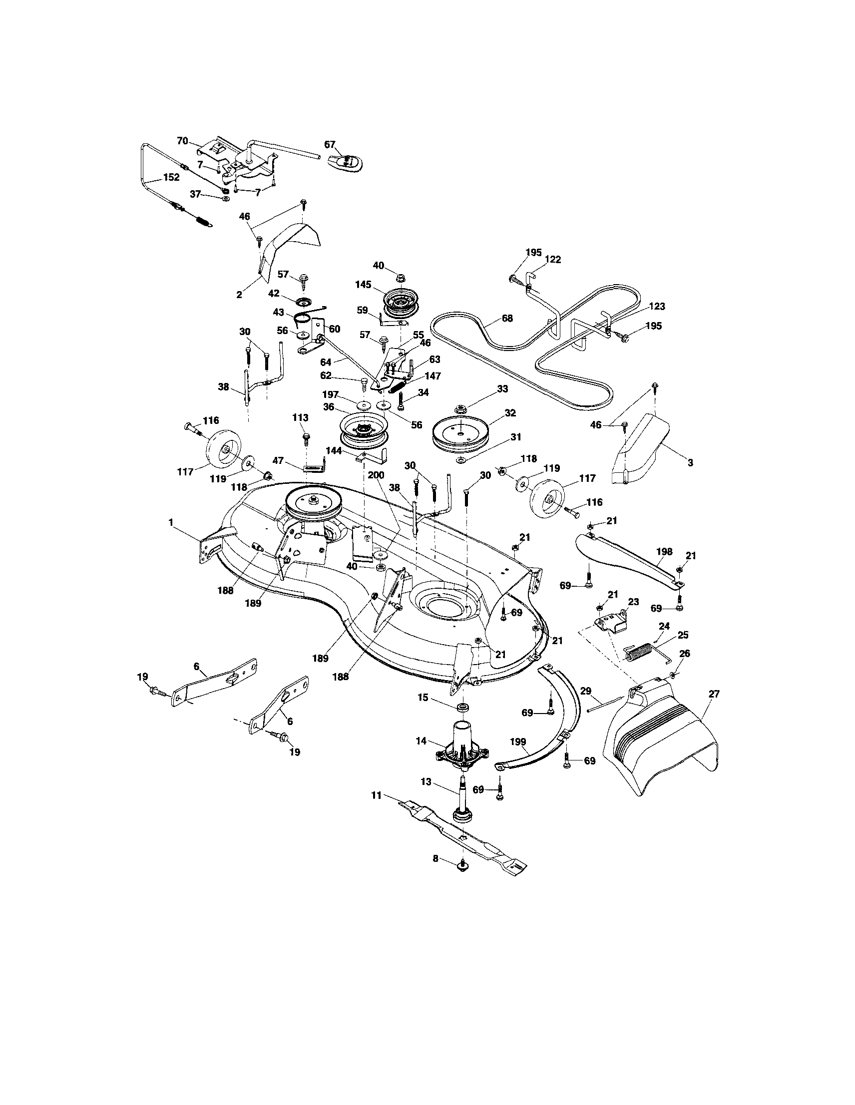 Mower Deck Diagram and Parts List for 917287241  Craftsman Lawn Tractor