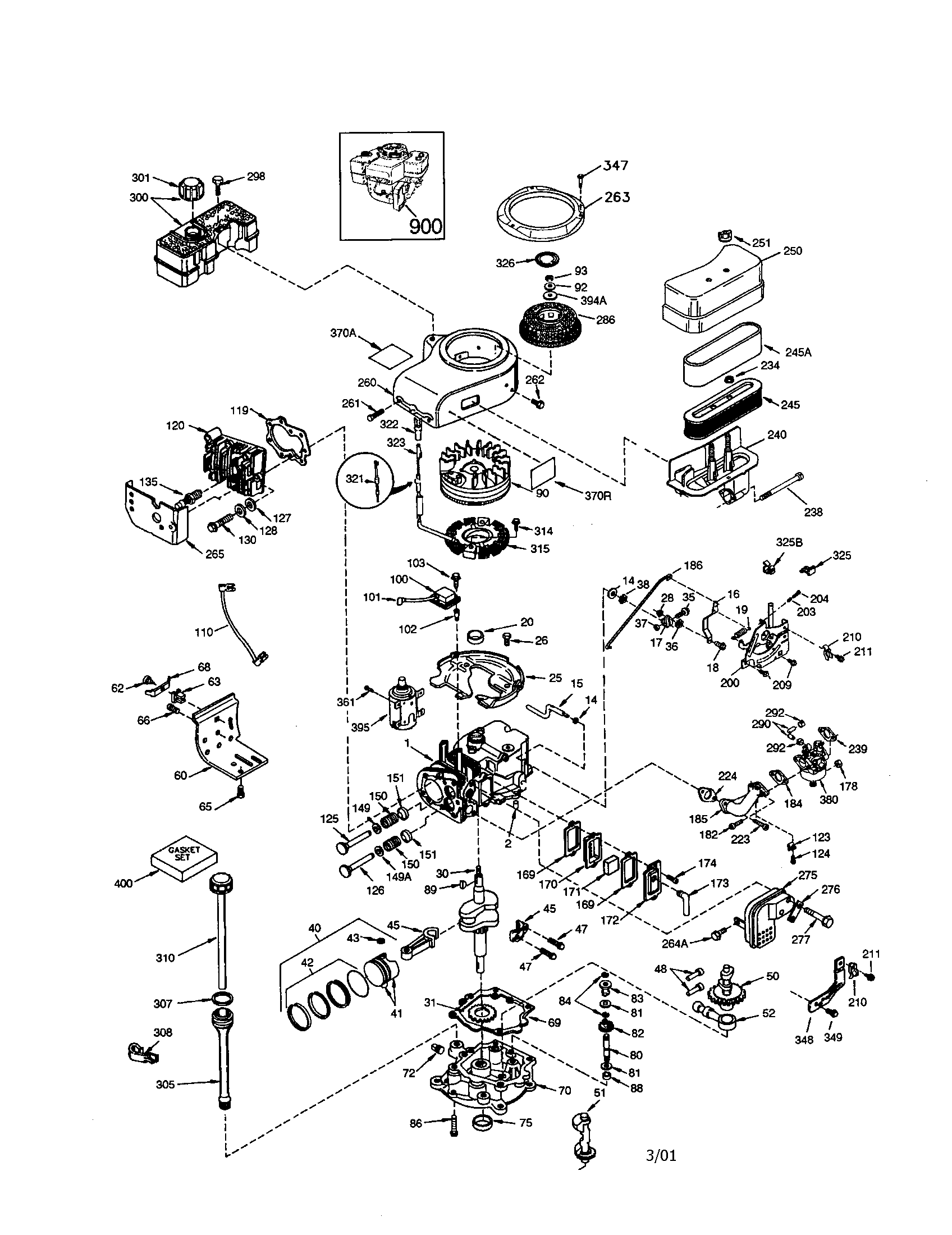 Engine Diagram and Parts List for 143011004  Craftsman Engine