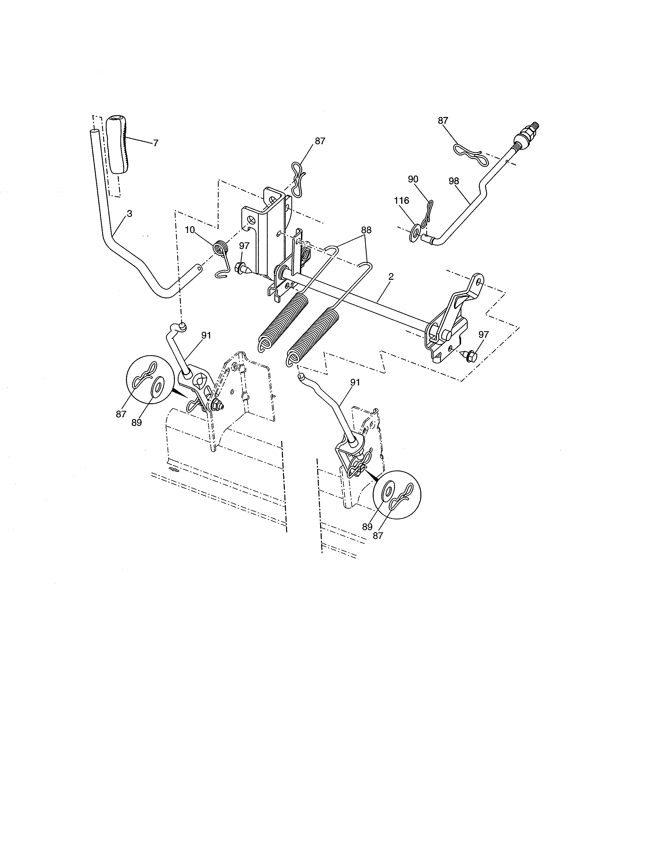 Lift Diagram and Parts List for 917986431  Craftsman Lawn Tractor