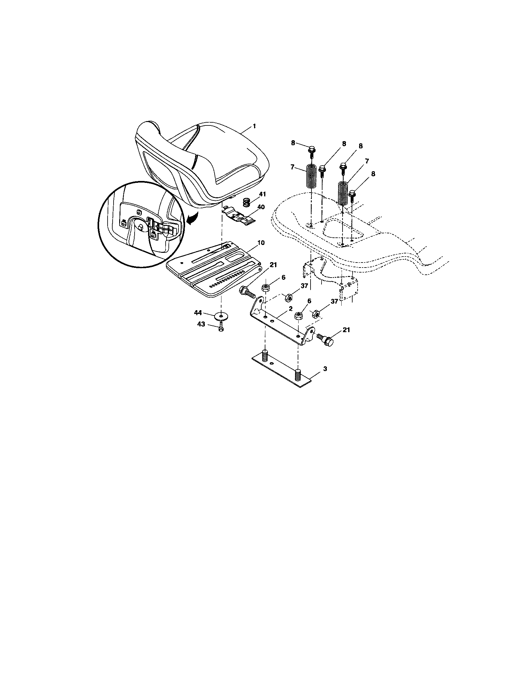 Seat Diagram and Parts List for 917288140  Craftsman Lawn Tractor