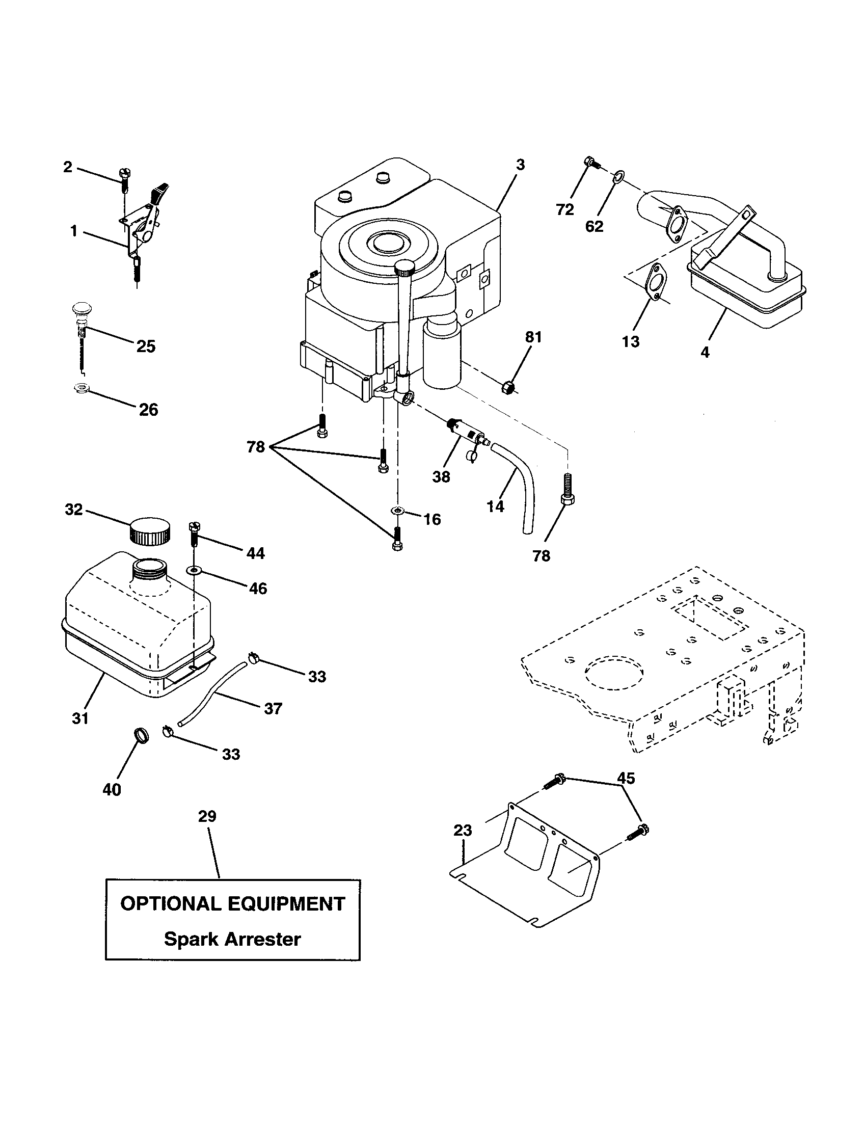Engine Diagram and Parts List for 917277011  Craftsman Lawn Tractor