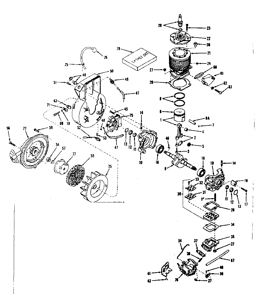Crankcase Diagram and Parts List for 91761403  Craftsman Chainsaw