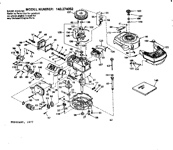 Replacement Parts Diagram and Parts List for 143274052  Craftsman Engine