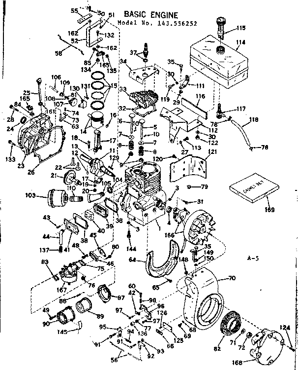 Basic Engine Diagram and Parts List for 143556252  Craftsman Engine