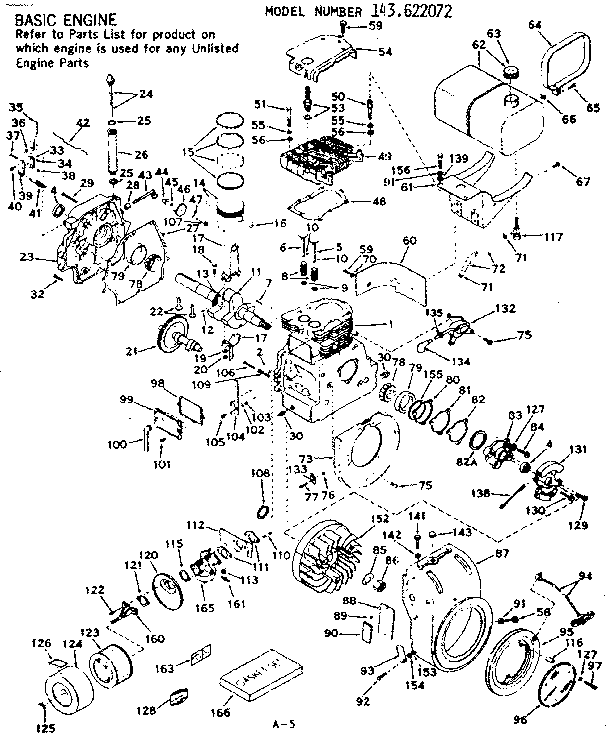 Basic Engine Diagram and Parts List for 143622072  Craftsman Engine