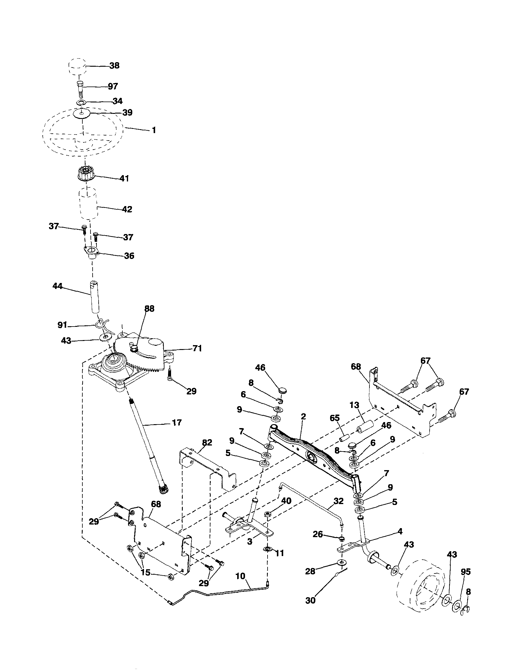 Steering Diagram and Parts List for 917253621  Craftsman Lawn Tractor