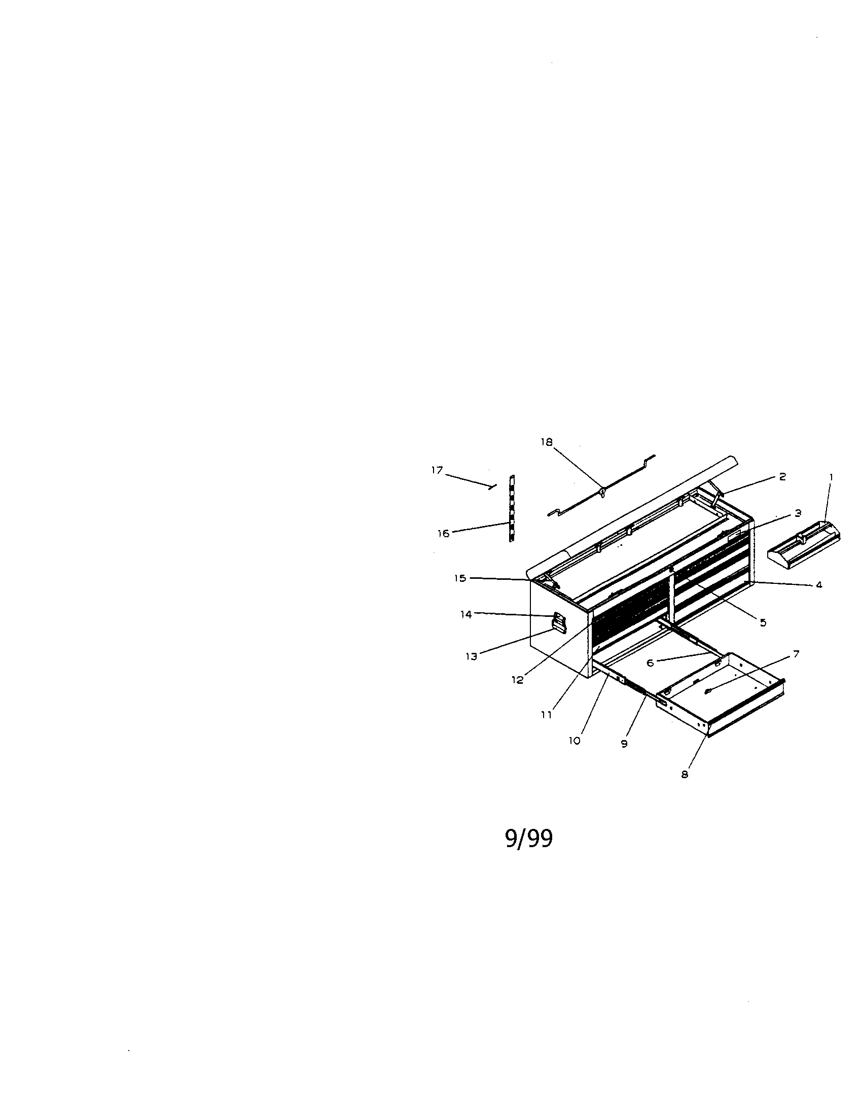 9 Drawer Ball Bearing Chest Diagram and Parts List for 706655235  Craftsman Tool Stand & Cart