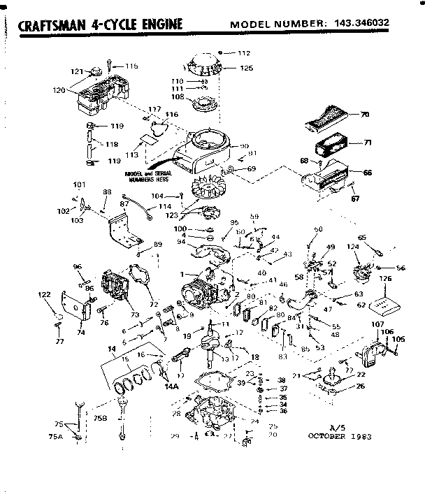 Replacement Parts Diagram and Parts List for 143346032  Craftsman Engine