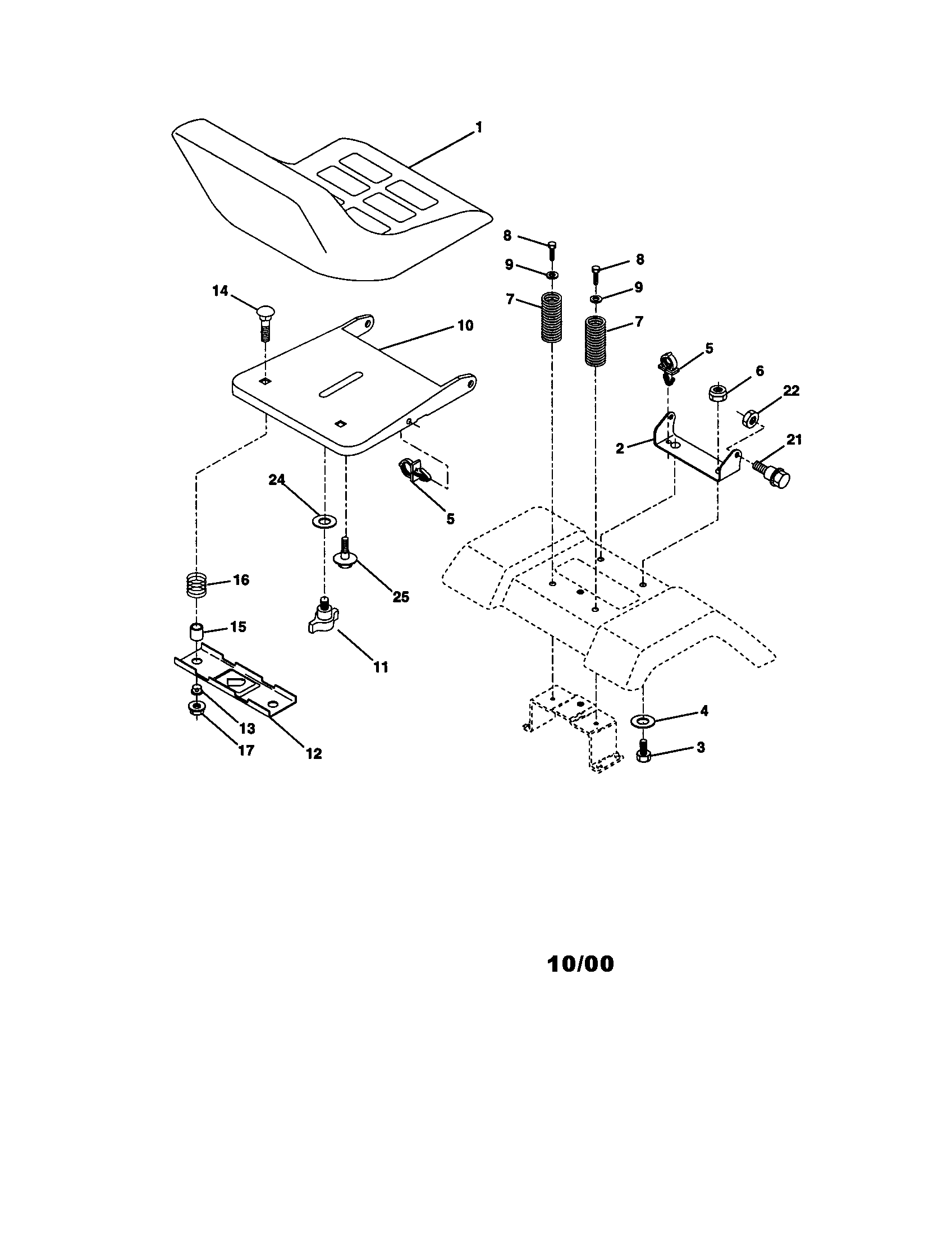Seat Assembly Diagram and Parts List for 917270653  Craftsman Lawn Tractor