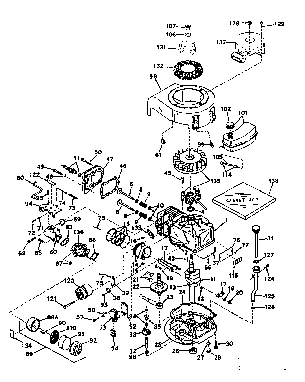 Basic Engine Diagram and Parts List for 143171212  Craftsman Engine