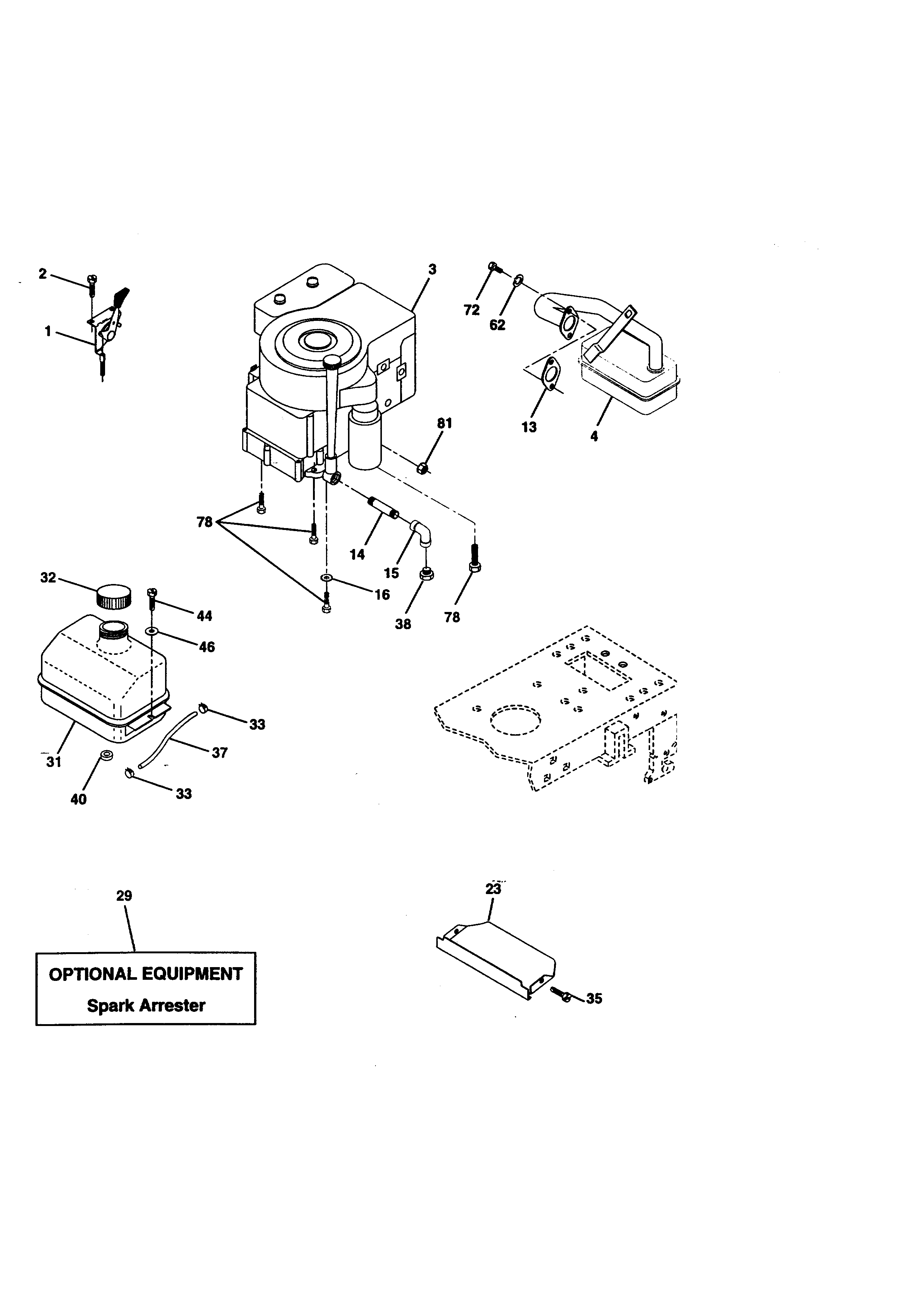 Engine Diagram and Parts List for 917270412  Craftsman Lawn Tractor