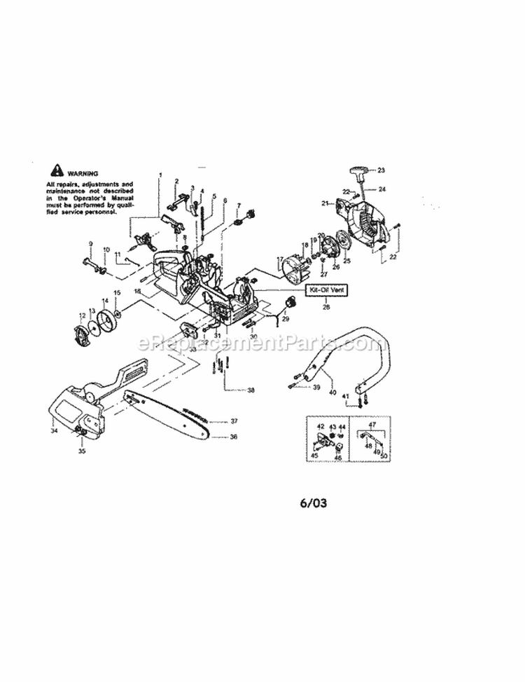Chassis / Bar / Chain Diagram and Parts List for 350360171  Craftsman Chainsaw