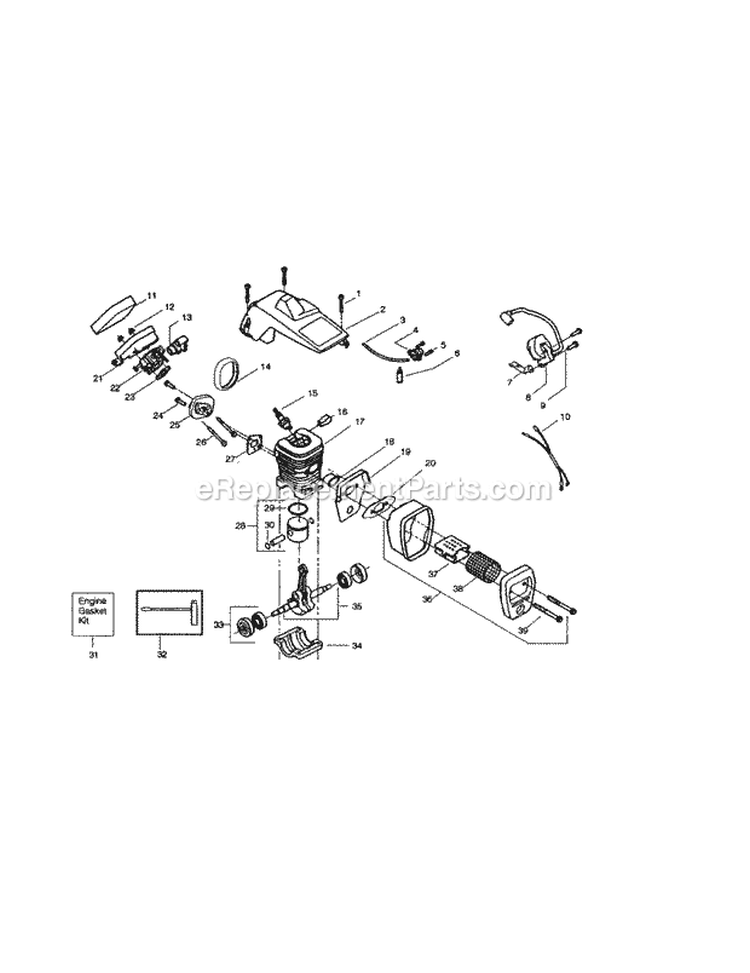 Cylinder / Shield / Carburetor Diagram and Parts List for 350360171  Craftsman Chainsaw