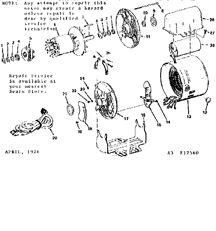 4 H.p. Capacitor Starter A.c. Motor Diagram and Parts List for 11312560  Craftsman Miscellaneous