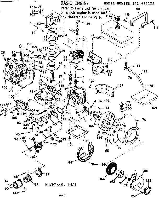 Basic Engine Diagram and Parts List for 143626222  Craftsman Engine