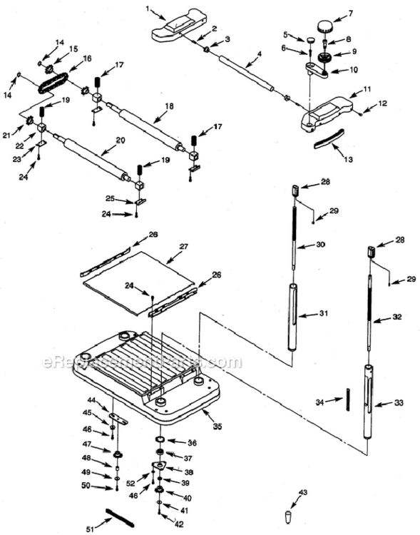 Base Diagram and Parts List for 351217220  Craftsman Planer Jointer