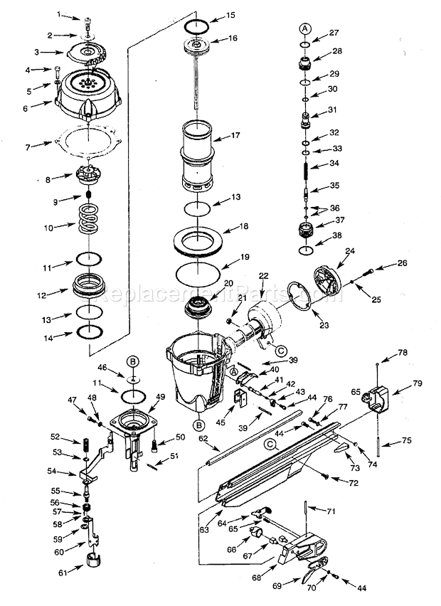 Page A Diagram and Parts List for 351184360  Craftsman Nailer