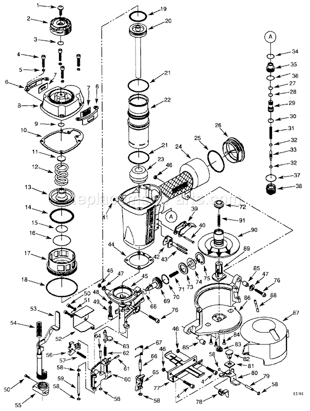 Page A Diagram and Parts List for 351184550  Craftsman Nailer